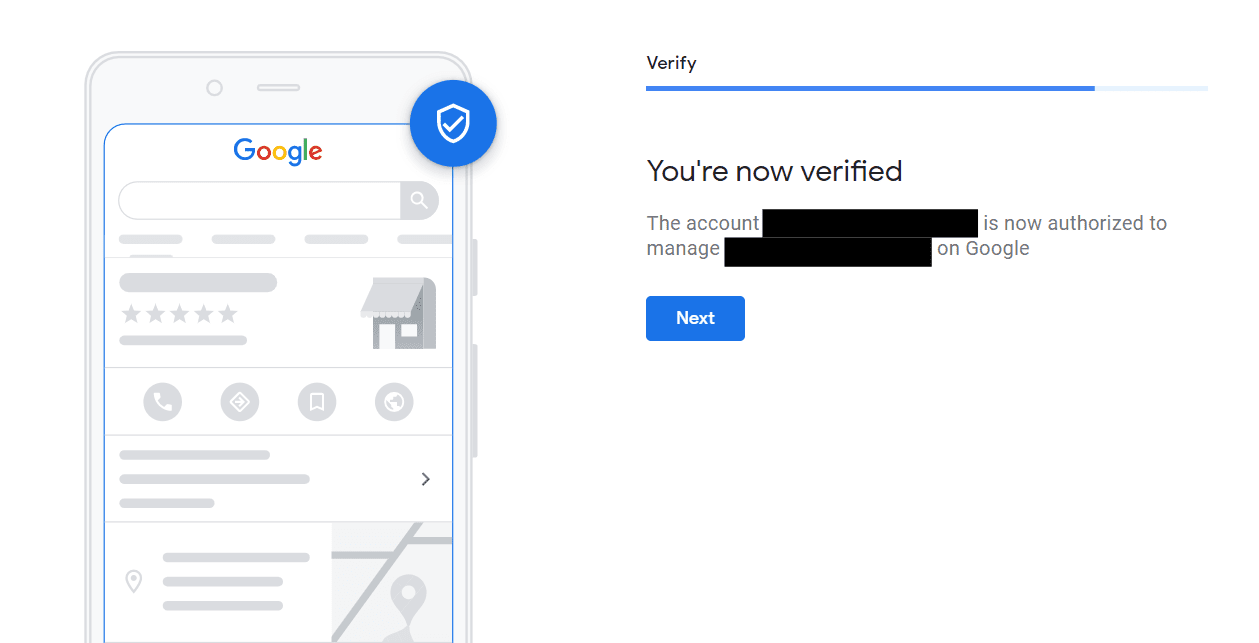 GBP Verification Confirmation Page